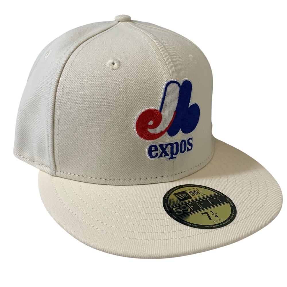 Montreal Expos New Era 59FIFTY MLB Chrome Snow Royal Red Hat Cap Size 7 1/4